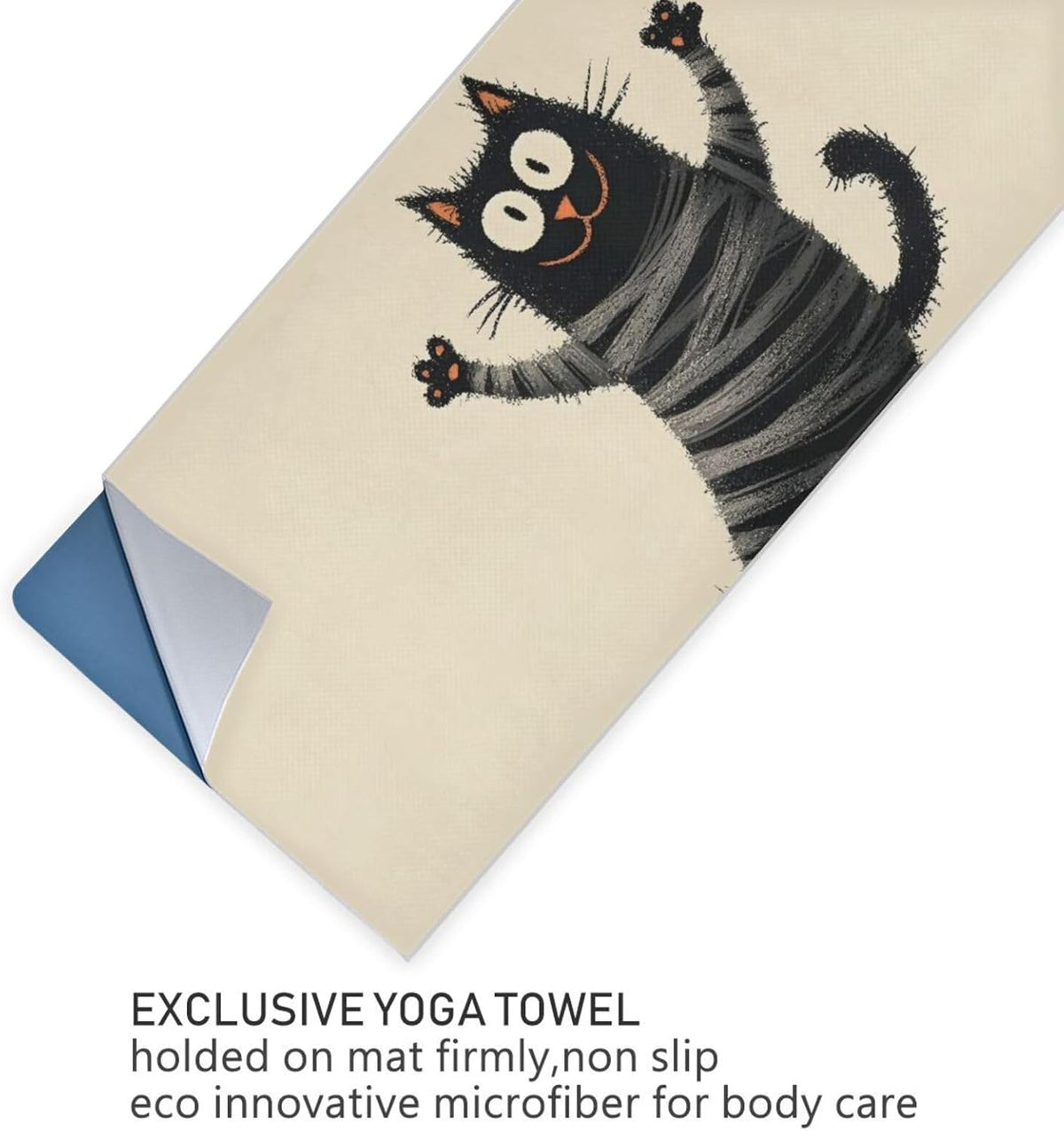 Hot Yoga Towel Cat Fun – Stylish, Non-Slip, Grip Dots, Super Absorbent, 27" x 73" - Yoga Mat Towels for Exercise, Fitness