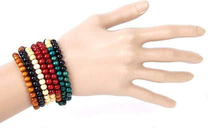 9 Pcs Mens Womens Wood Chain Bracelets, Handmade Multilayer 8MM 108 Buddhist Strand Wood Mala Beaded Elastic Bracelet Necklace-Meditation Prayer Beads for Yoga, Spiritual Protection & Good Luck