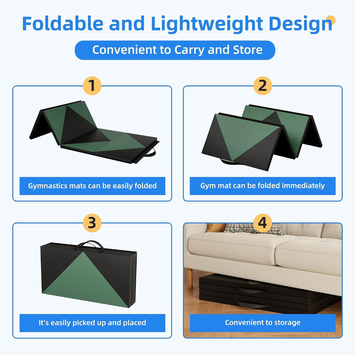 4'x8'x2 Thick Folding Gymnastics Exercise Mat Aerobics Stretching Yoga Mats