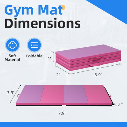 4'x8'x2 Thick Folding Gymnastics Exercise Mat Aerobics Stretching Yoga Mats