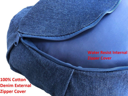 Yoga Meditation Cushion - Memory Foam Yoga Pillows for Comfort to Relieve Back Pressure with Denim Blue Zipper Cover, Large Crescent
