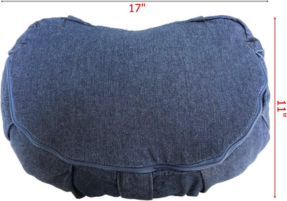Yoga Meditation Cushion - Memory Foam Yoga Pillows for Comfort to Relieve Back Pressure with Denim Blue Zipper Cover, Large Crescent
