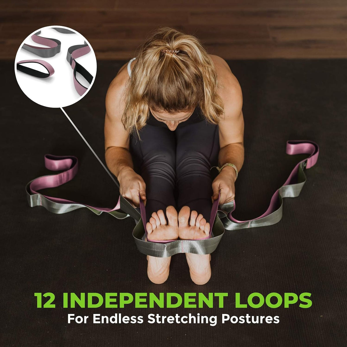Physical Therapy Stretch Strap with 12 Loops - 1.5 Inch Width