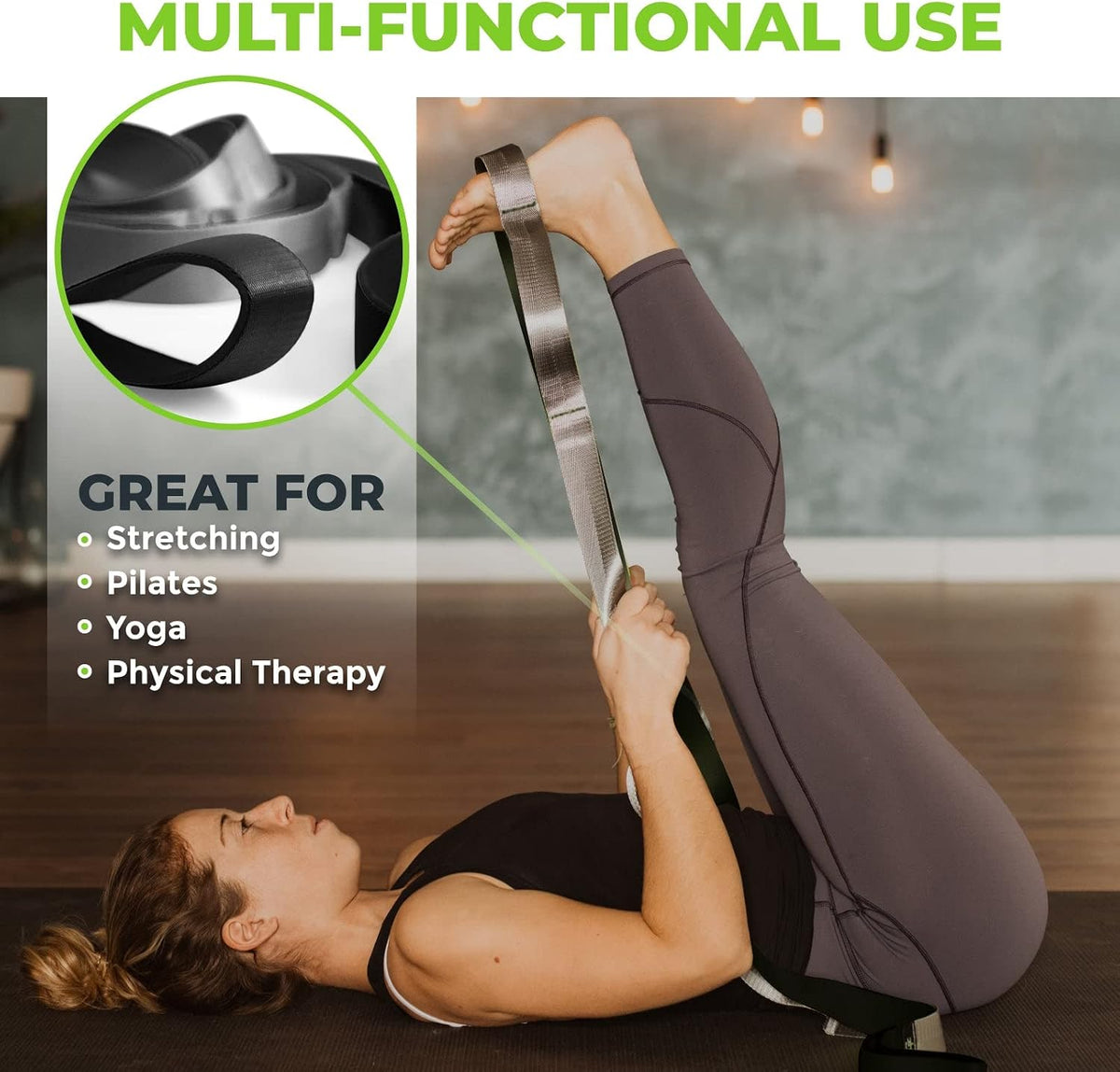 Physical Therapy Stretch Strap with 12 Loops - 1.5 Inch Width