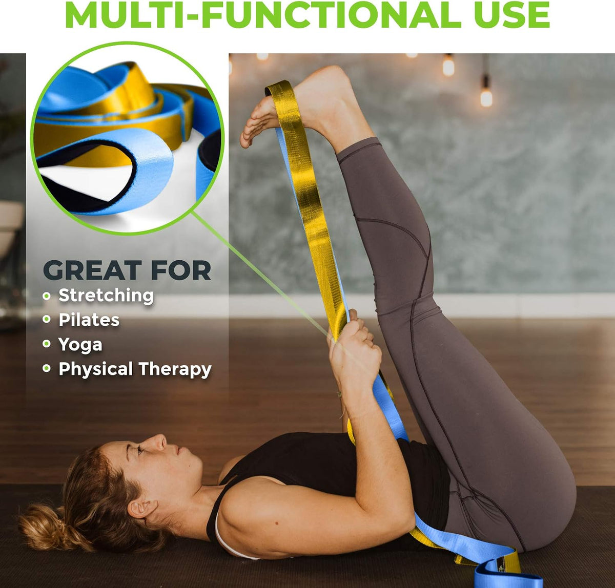 Physical Therapy Stretch Strap with 12 Loops - 1.5 Inch Width