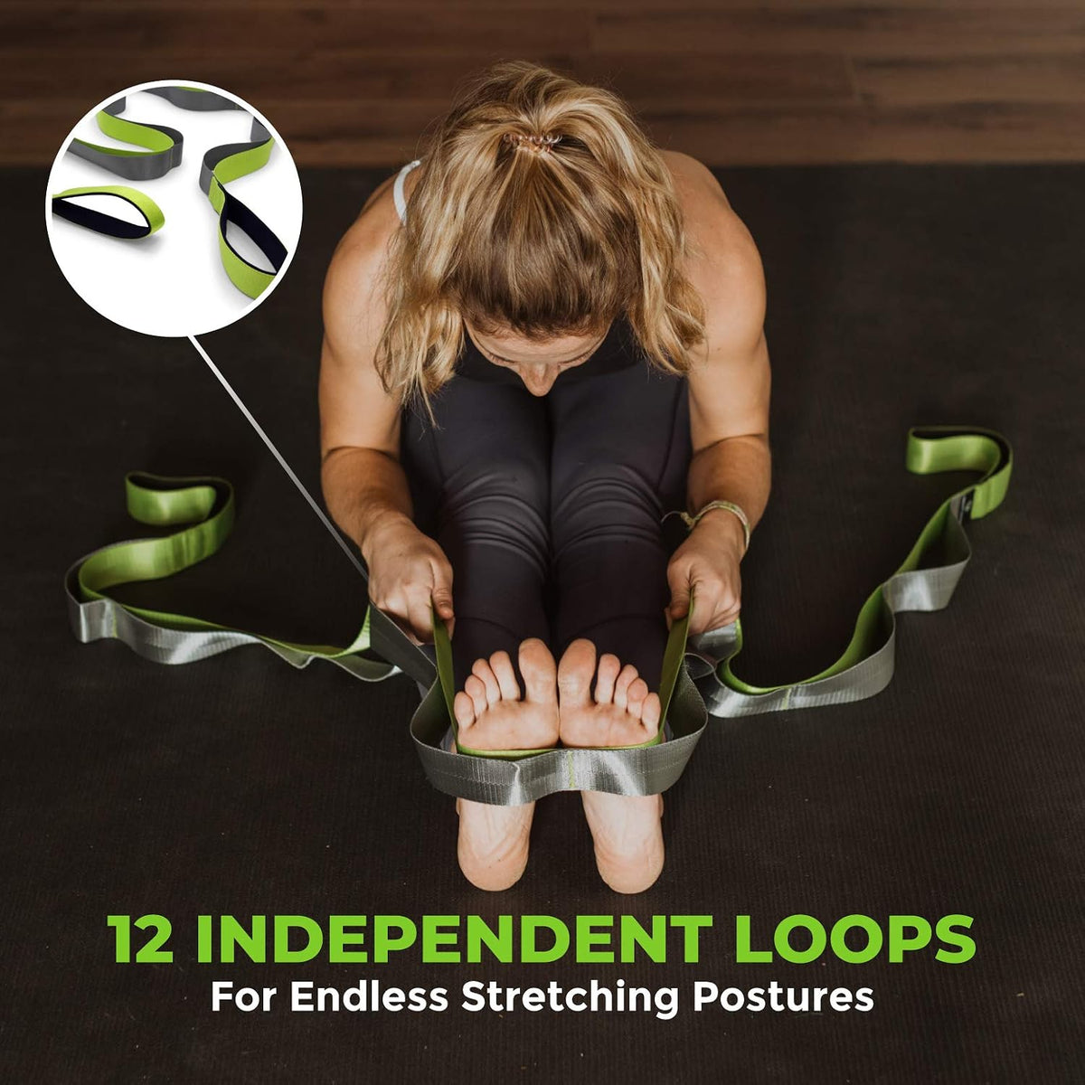 Physical Therapy Stretch Strap with 12 Loops - 1.5 Inch Width