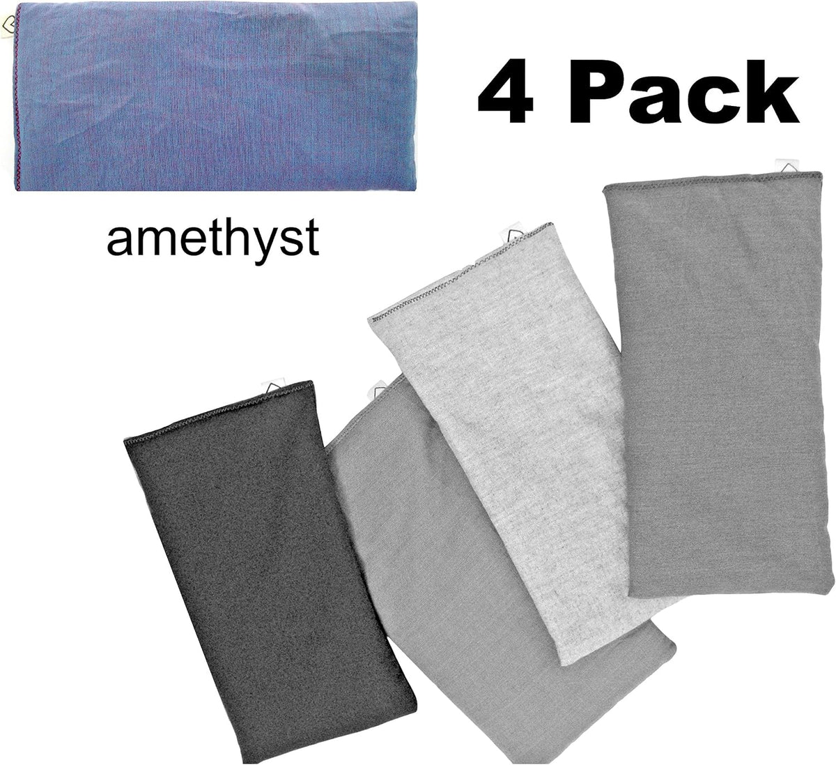 Pack of (4) Unscented Organic Flax Seed Eye Pillows - 4 x 8.5 - Soft & Soothing Cotton - soothing relaxing - purple lilac amethyst