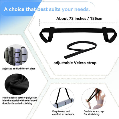 Adjustable Yoga Mat Strap Carrier, Thick Wide Yoga Mat Holder with Hook-and-loop fastener for yoga enthusiast, Travel Gym, Black Non-Slip Yoga Straps for Carrying Mats