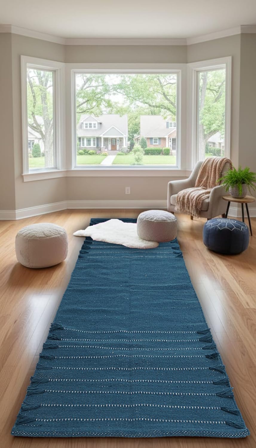 Indian Handmade 100% Organic Cotton Yoga Mat, Hand Woven Rug, Yoga Mat For Everyday Fitness at Home Comfortable Foldable Long Mat