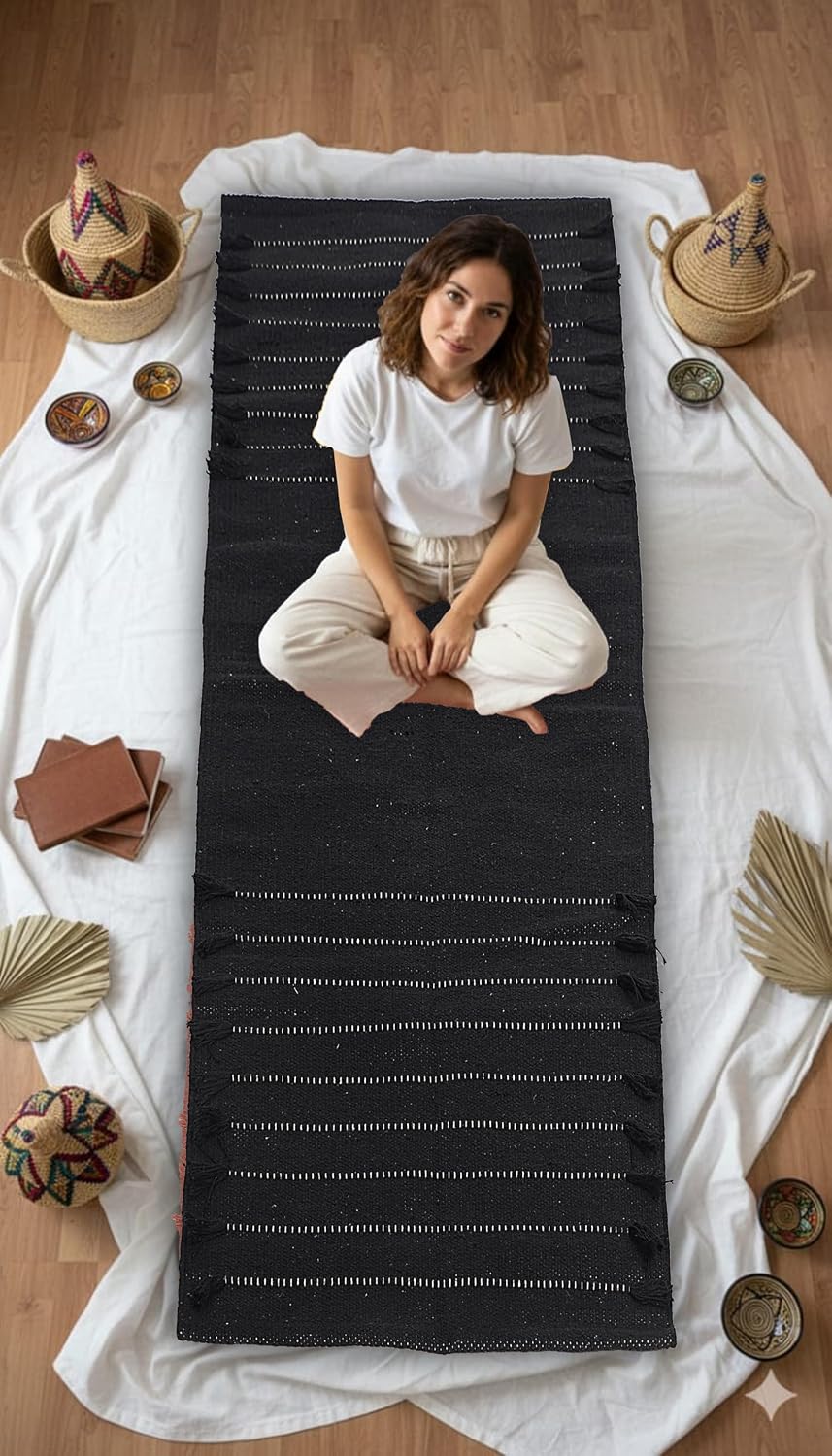 Indian Handmade 100% Organic Cotton Yoga Mat, Hand Woven Rug, Yoga Mat For Everyday Fitness at Home Comfortable Foldable Long Mat