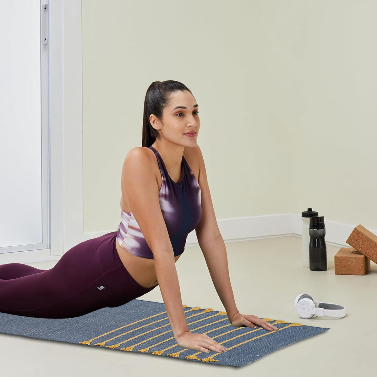 Indian Handmade 100% Organic Cotton Yoga Mat, Hand Woven Rug, Yoga Mat For Everyday Fitness at Home Comfortable Foldable Long Mat