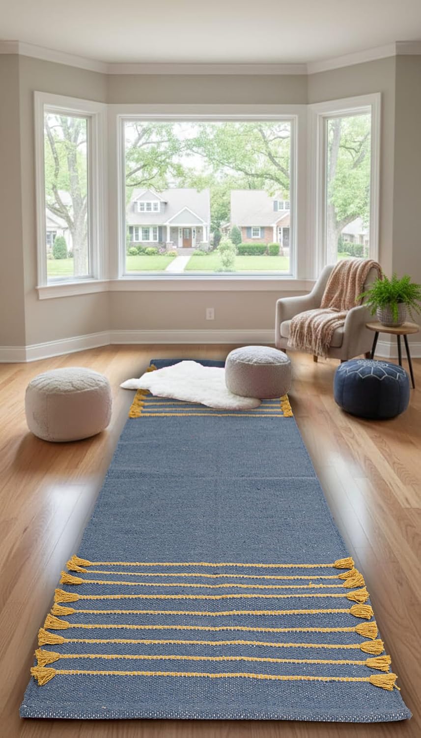 Indian Handmade 100% Organic Cotton Yoga Mat, Hand Woven Rug, Yoga Mat For Everyday Fitness at Home Comfortable Foldable Long Mat