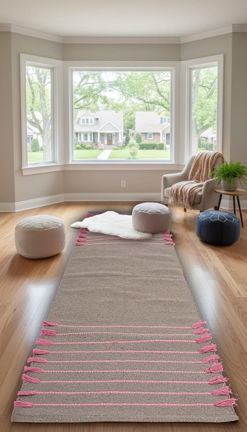 Indian Handmade 100% Organic Cotton Yoga Mat, Hand Woven Rug, Yoga Mat For Everyday Fitness at Home Comfortable Foldable Long Mat