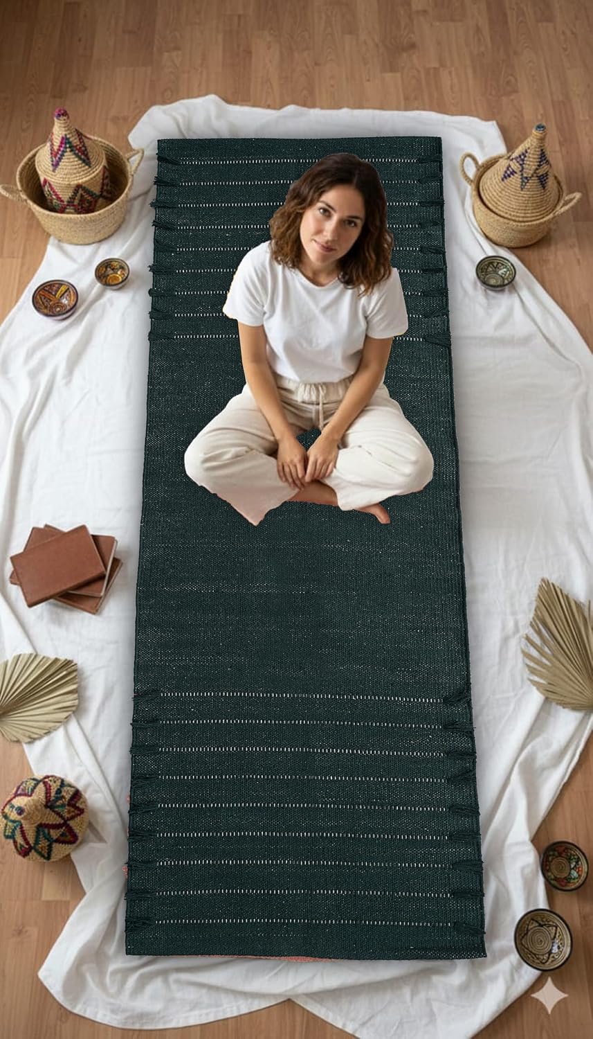 Indian Handmade 100% Organic Cotton Yoga Mat, Hand Woven Rug, Yoga Mat For Everyday Fitness at Home Comfortable Foldable Long Mat
