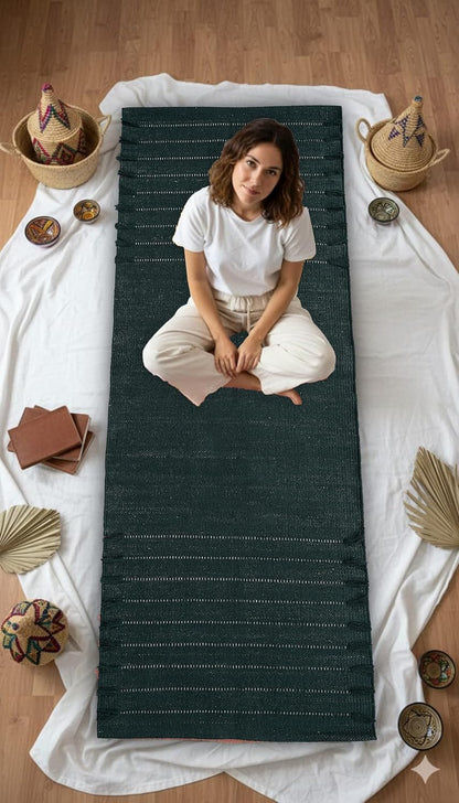 Indian Handmade 100% Organic Cotton Yoga Mat, Hand Woven Rug, Yoga Mat For Everyday Fitness at Home Comfortable Foldable Long Mat