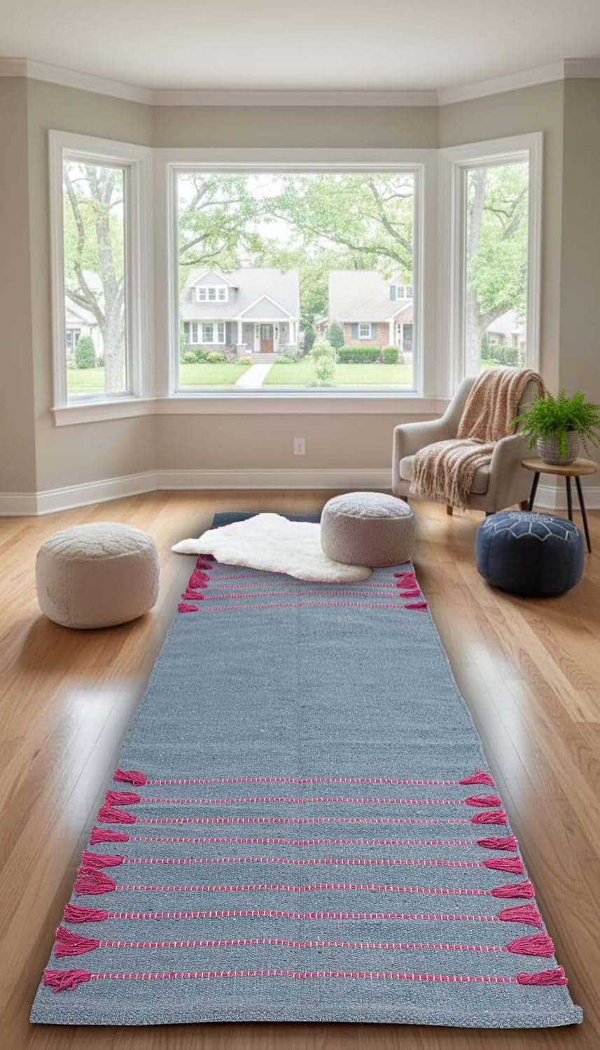 Indian Handmade 100% Organic Cotton Yoga Mat, Hand Woven Rug, Yoga Mat For Everyday Fitness at Home Comfortable Foldable Long Mat