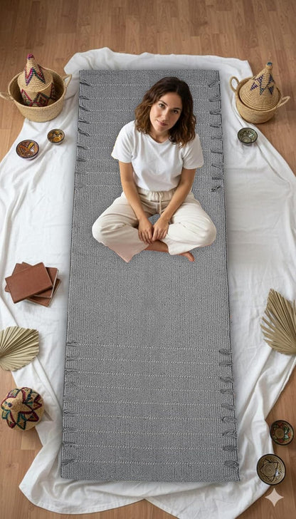 Indian Handmade 100% Organic Cotton Yoga Mat, Hand Woven Rug, Yoga Mat For Everyday Fitness at Home Comfortable Foldable Long Mat
