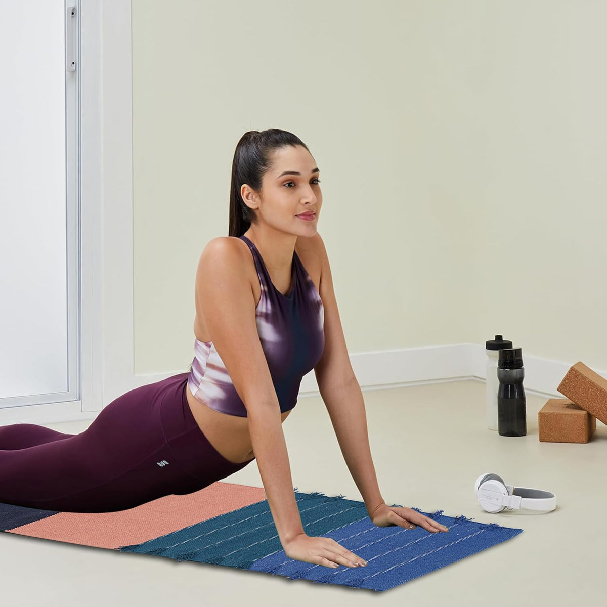 Indian Handmade 100% Organic Cotton Yoga Mat, Hand Woven Rug, Yoga Mat For Everyday Fitness at Home Comfortable Foldable Long Mat