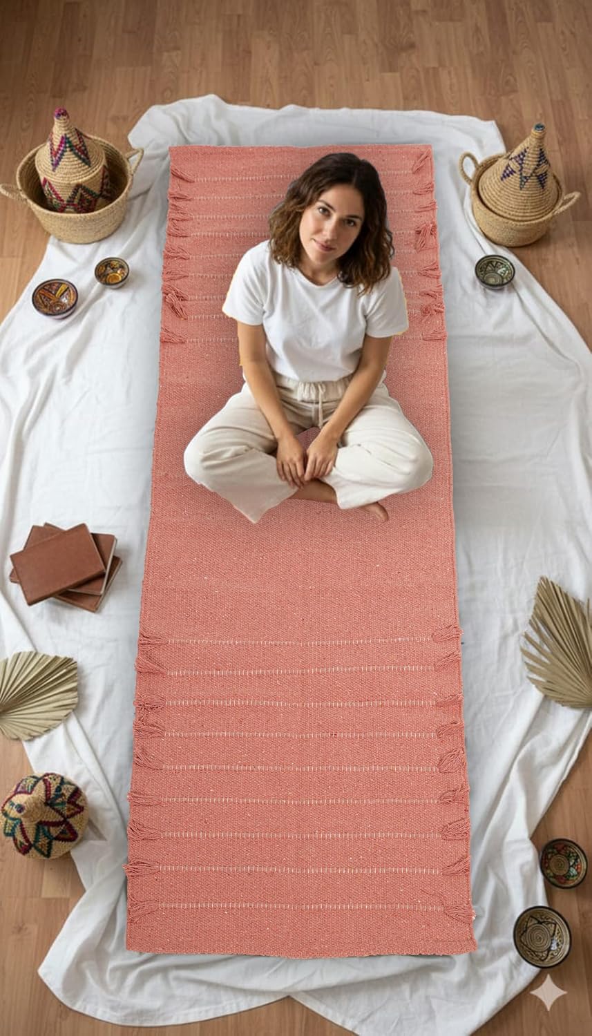 Indian Handmade 100% Organic Cotton Yoga Mat, Hand Woven Rug, Yoga Mat For Everyday Fitness at Home Comfortable Foldable Long Mat