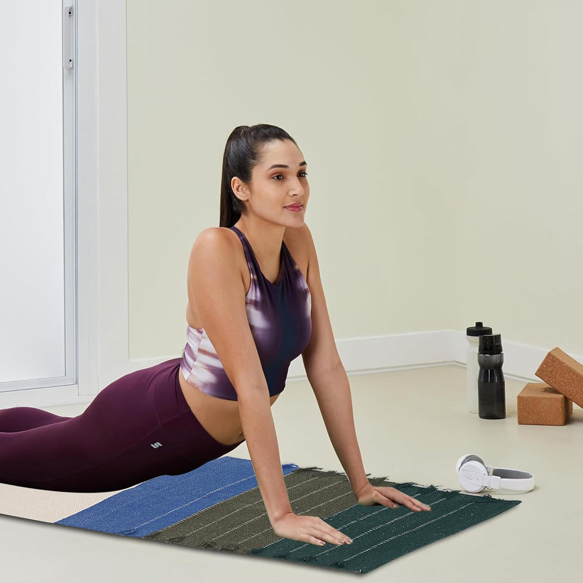 Indian Handmade 100% Organic Cotton Yoga Mat, Hand Woven Rug, Yoga Mat For Everyday Fitness at Home Comfortable Foldable Long Mat