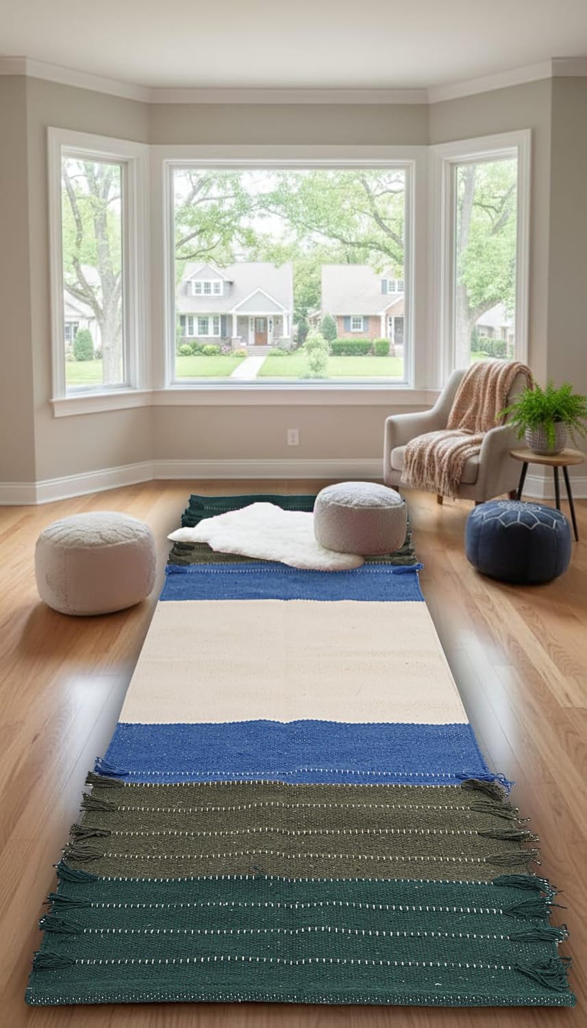 Indian Handmade 100% Organic Cotton Yoga Mat, Hand Woven Rug, Yoga Mat For Everyday Fitness at Home Comfortable Foldable Long Mat