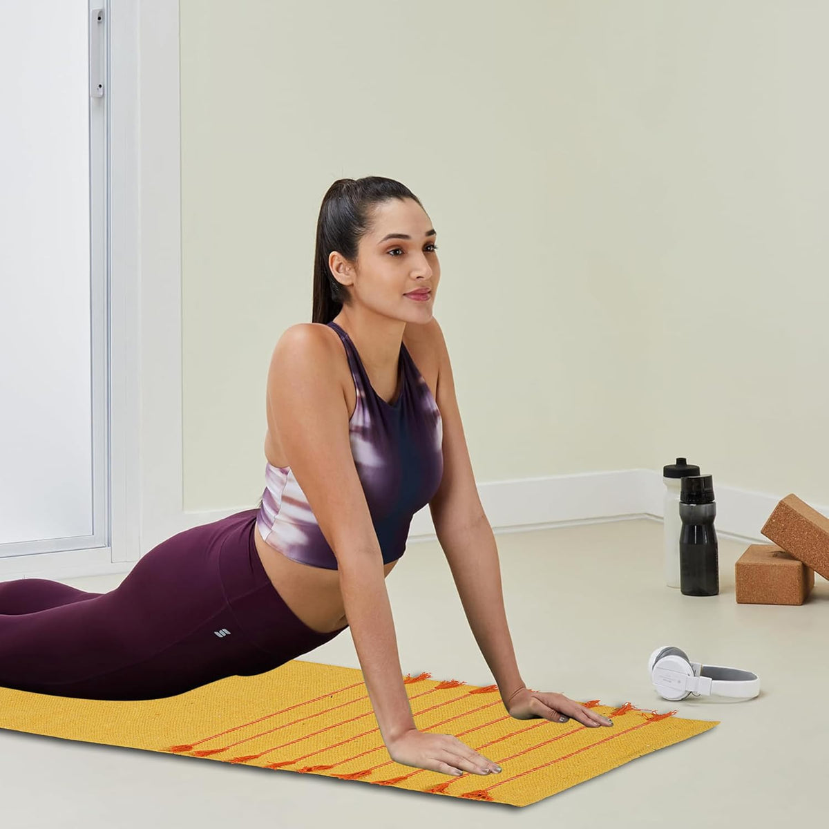 Indian Handmade 100% Organic Cotton Yoga Mat, Hand Woven Rug, Yoga Mat For Everyday Fitness at Home Comfortable Foldable Long Mat
