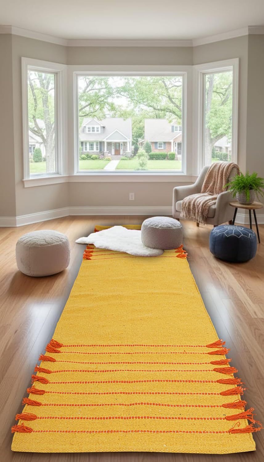 Indian Handmade 100% Organic Cotton Yoga Mat, Hand Woven Rug, Yoga Mat For Everyday Fitness at Home Comfortable Foldable Long Mat