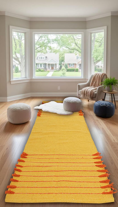 Indian Handmade 100% Organic Cotton Yoga Mat, Hand Woven Rug, Yoga Mat For Everyday Fitness at Home Comfortable Foldable Long Mat