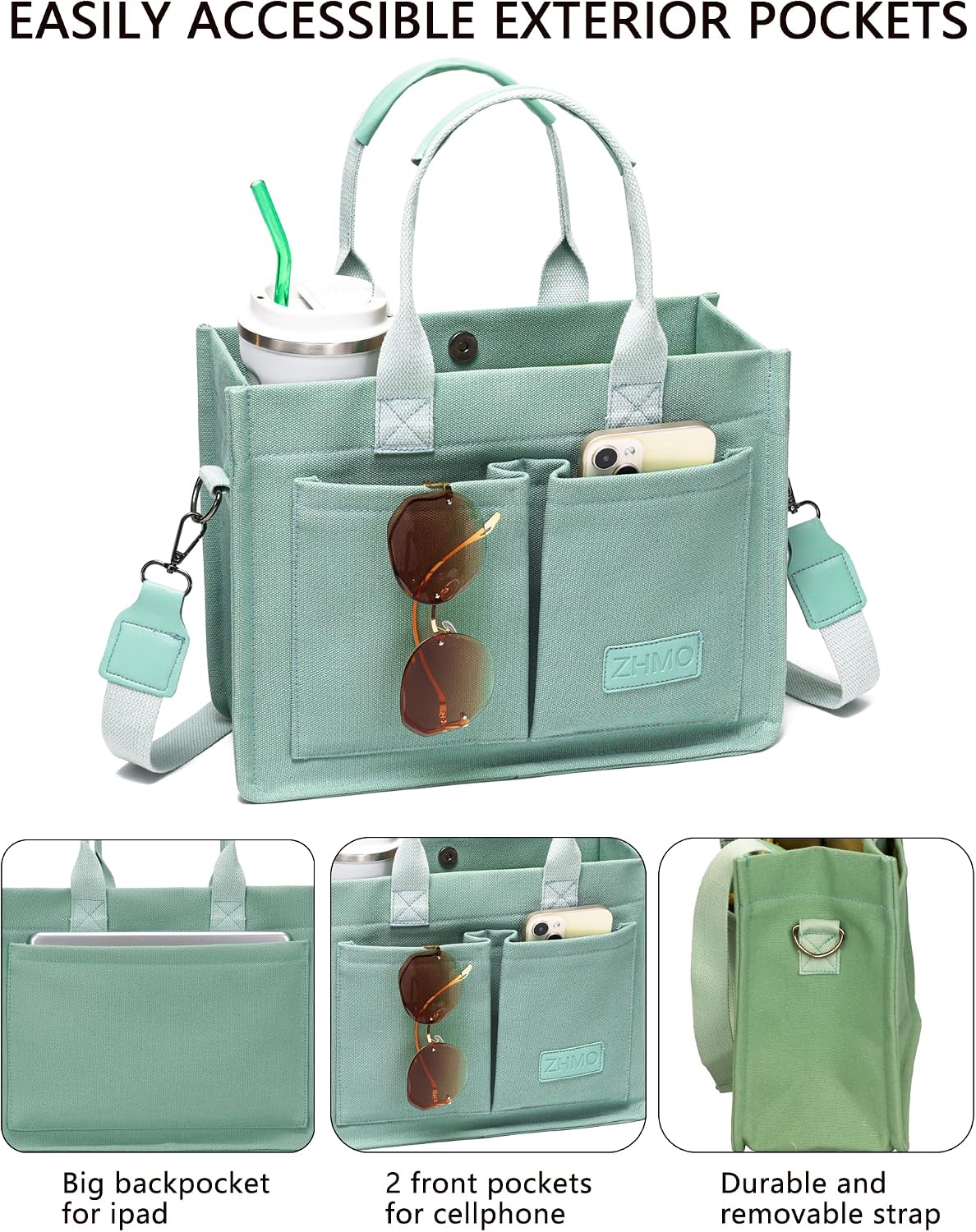 ZHMO Canvas Tote Bag for Women,Women's Bags Crossbody Bags Work Laptop Tote Bag Large Handbags Purse for Travel Nurse Teacher