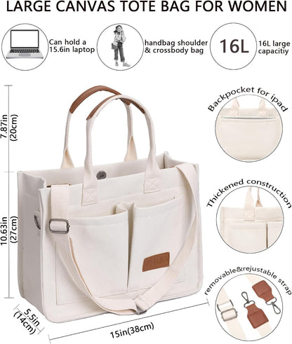 ZHMO Canvas Tote Bag for Women,Women's Bags Crossbody Bags Work Laptop Tote Bag Large Handbags Purse for Travel Nurse Teacher