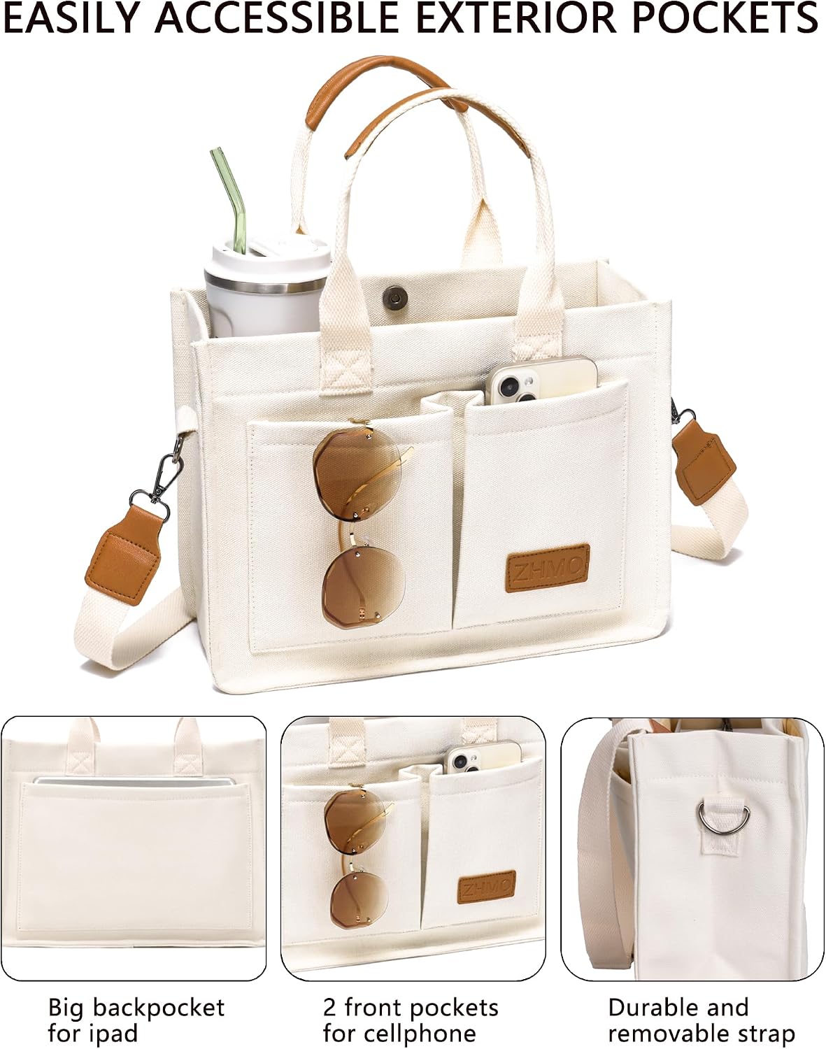 ZHMO Canvas Tote Bag for Women,Women's Bags Crossbody Bags Work Laptop Tote Bag Large Handbags Purse for Travel Nurse Teacher