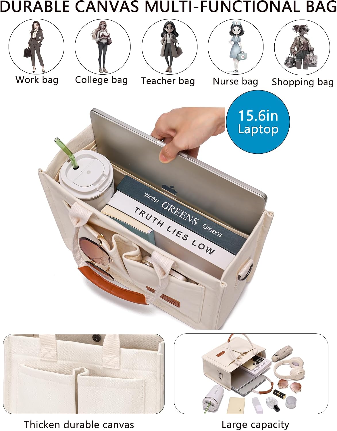ZHMO Canvas Tote Bag for Women,Women's Bags Crossbody Bags Work Laptop Tote Bag Large Handbags Purse for Travel Nurse Teacher