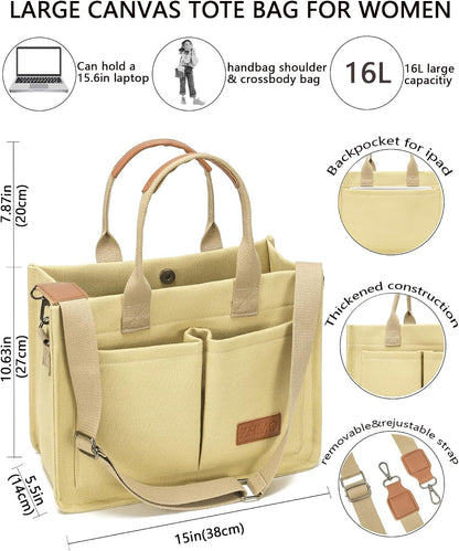 ZHMO Canvas Tote Bag for Women,Women's Bags Crossbody Bags Work Laptop Tote Bag Large Handbags Purse for Travel Nurse Teacher