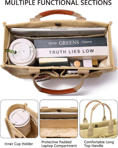 ZHMO Canvas Tote Bag for Women,Women's Bags Crossbody Bags Work Laptop Tote Bag Large Handbags Purse for Travel Nurse Teacher