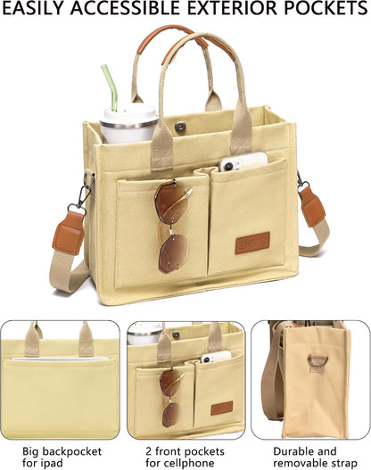 ZHMO Canvas Tote Bag for Women,Women's Bags Crossbody Bags Work Laptop Tote Bag Large Handbags Purse for Travel Nurse Teacher