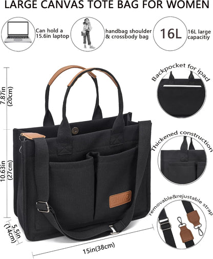 ZHMO Canvas Tote Bag for Women,Women's Bags Crossbody Bags Work Laptop Tote Bag Large Handbags Purse for Travel Nurse Teacher