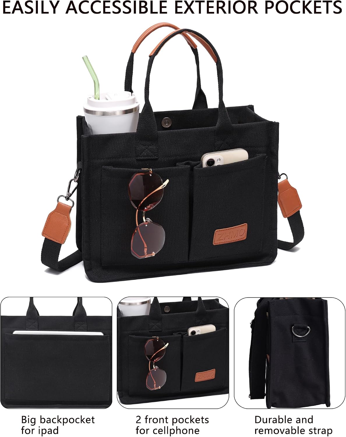 ZHMO Canvas Tote Bag for Women,Women's Bags Crossbody Bags Work Laptop Tote Bag Large Handbags Purse for Travel Nurse Teacher