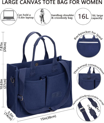 ZHMO Canvas Tote Bag for Women,Women's Bags Crossbody Bags Work Laptop Tote Bag Large Handbags Purse for Travel Nurse Teacher