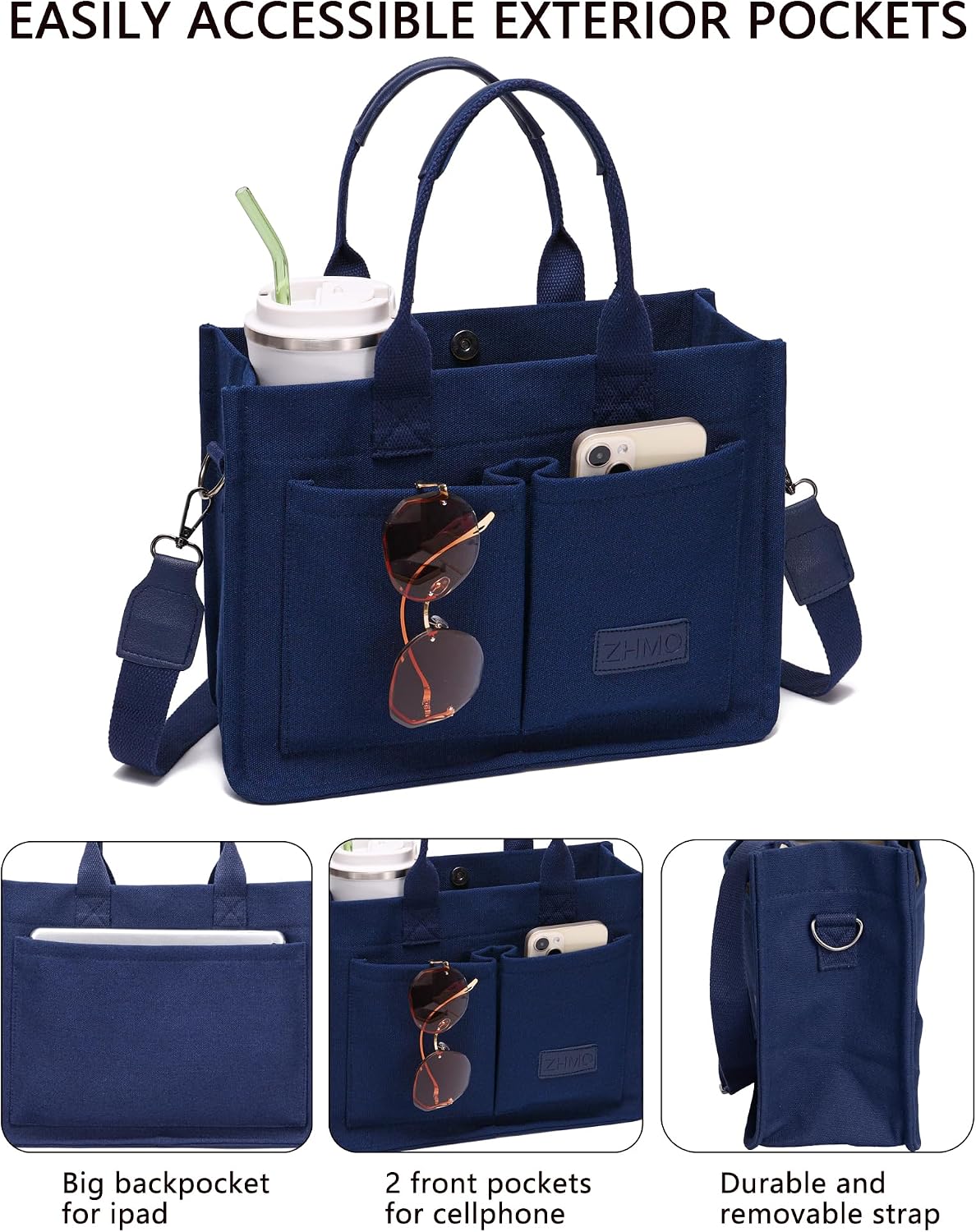 ZHMO Canvas Tote Bag for Women,Women's Bags Crossbody Bags Work Laptop Tote Bag Large Handbags Purse for Travel Nurse Teacher