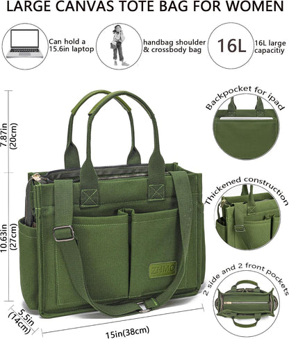 ZHMO Canvas Tote Bag for Women,Women's Bags Crossbody Bags Work Laptop Tote Bag Large Handbags Purse for Travel Nurse Teacher