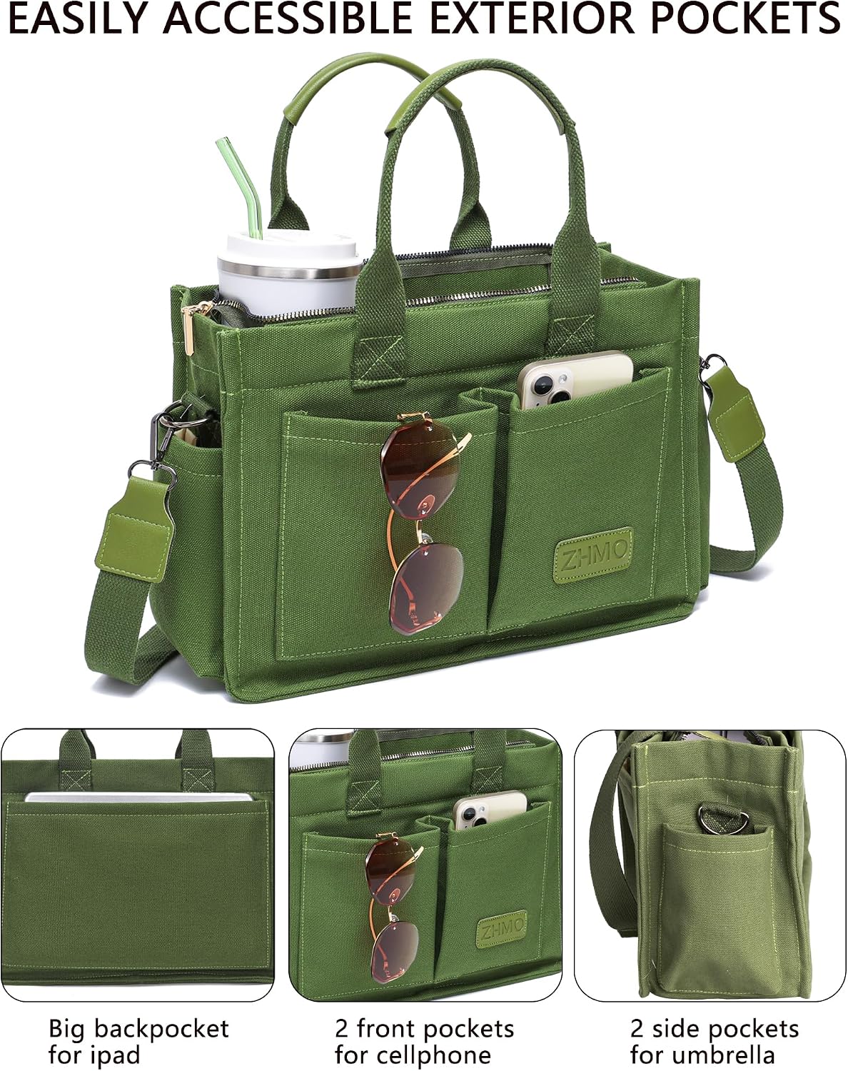 ZHMO Canvas Tote Bag for Women,Women's Bags Crossbody Bags Work Laptop Tote Bag Large Handbags Purse for Travel Nurse Teacher