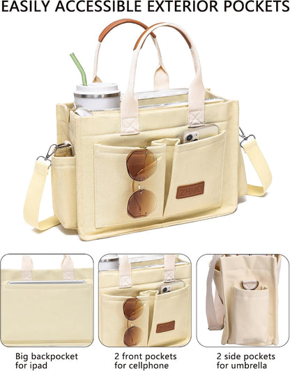 ZHMO Canvas Tote Bag for Women,Women's Bags Crossbody Bags Work Laptop Tote Bag Large Handbags Purse for Travel Nurse Teacher