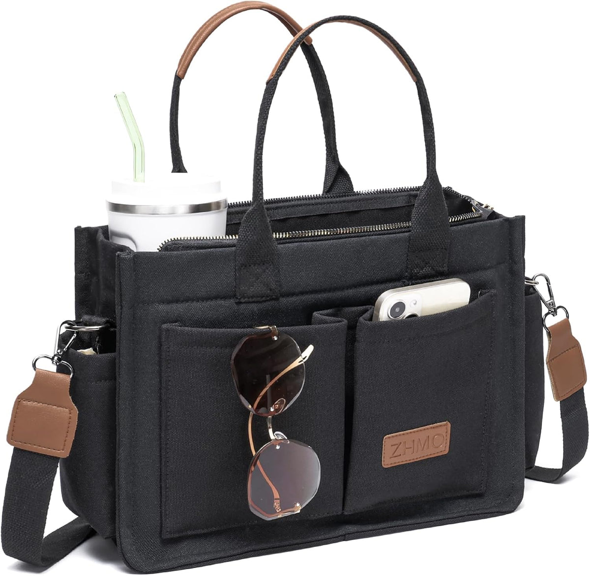 ZHMO Canvas Tote Bag for Women,Women's Bags Crossbody Bags Work Laptop Tote Bag Large Handbags Purse for Travel Nurse Teacher