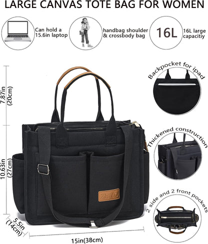 ZHMO Canvas Tote Bag for Women,Women's Bags Crossbody Bags Work Laptop Tote Bag Large Handbags Purse for Travel Nurse Teacher