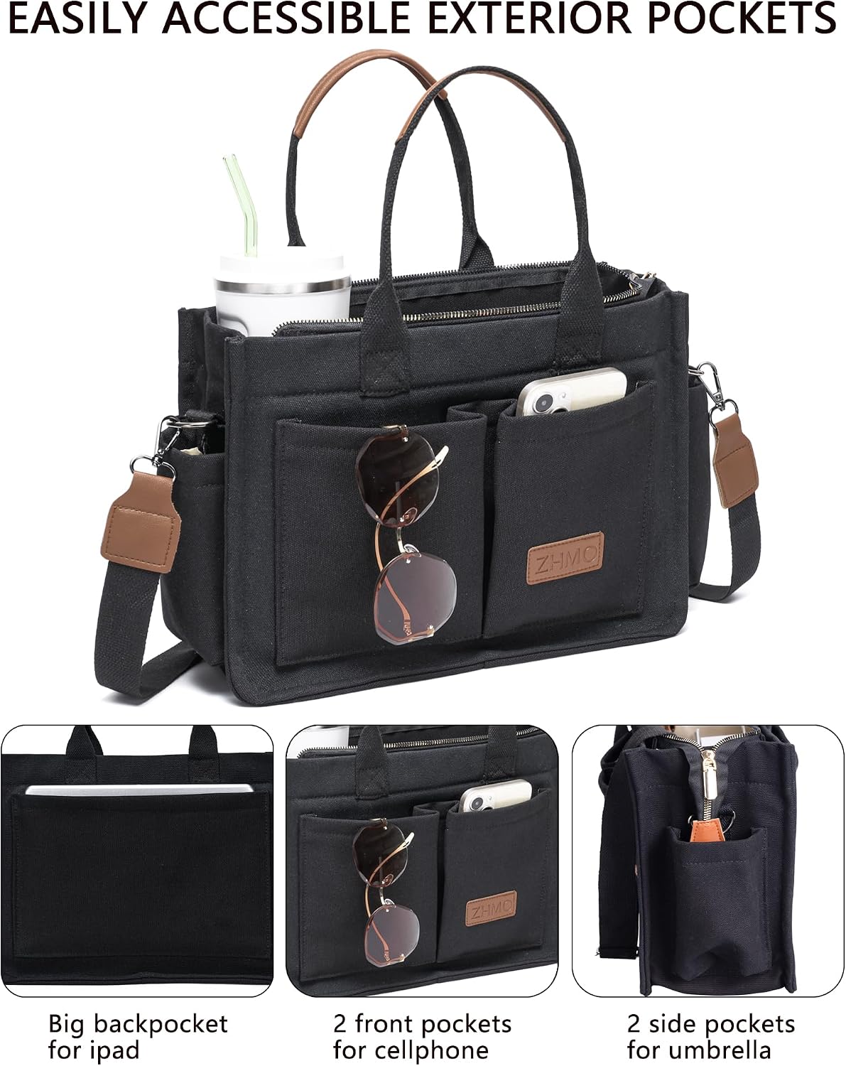 ZHMO Canvas Tote Bag for Women,Women's Bags Crossbody Bags Work Laptop Tote Bag Large Handbags Purse for Travel Nurse Teacher