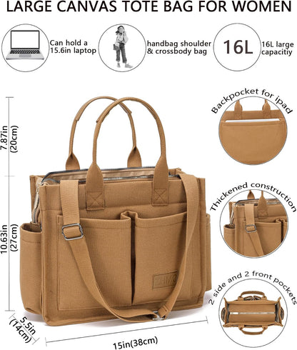 ZHMO Canvas Tote Bag for Women,Women's Bags Crossbody Bags Work Laptop Tote Bag Large Handbags Purse for Travel Nurse Teacher
