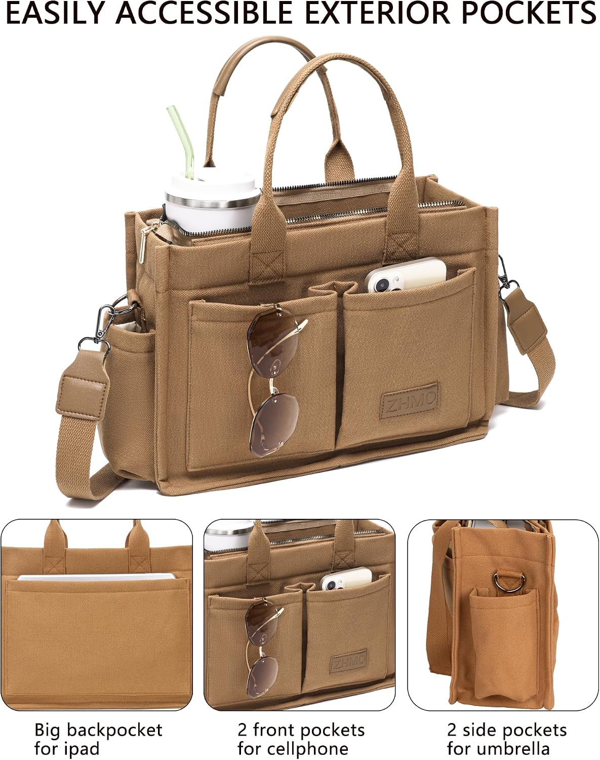 ZHMO Canvas Tote Bag for Women,Women's Bags Crossbody Bags Work Laptop Tote Bag Large Handbags Purse for Travel Nurse Teacher