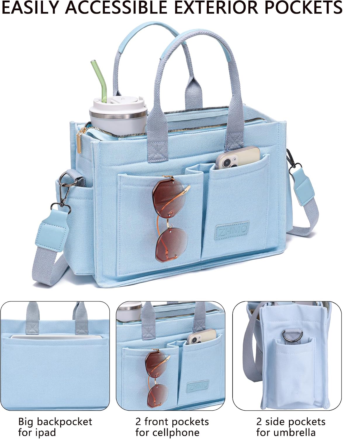 ZHMO Canvas Tote Bag for Women,Women's Bags Crossbody Bags Work Laptop Tote Bag Large Handbags Purse for Travel Nurse Teacher