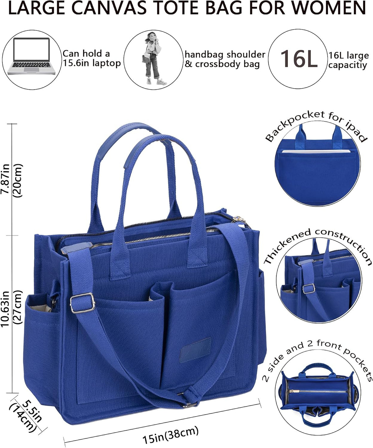 ZHMO Canvas Tote Bag for Women,Women's Bags Crossbody Bags Work Laptop Tote Bag Large Handbags Purse for Travel Nurse Teacher