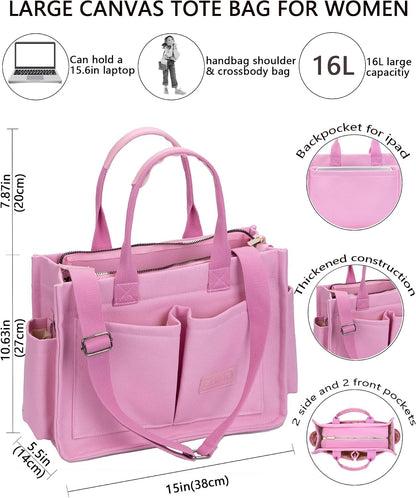 ZHMO Canvas Tote Bag for Women,Women's Bags Crossbody Bags Work Laptop Tote Bag Large Handbags Purse for Travel Nurse Teacher